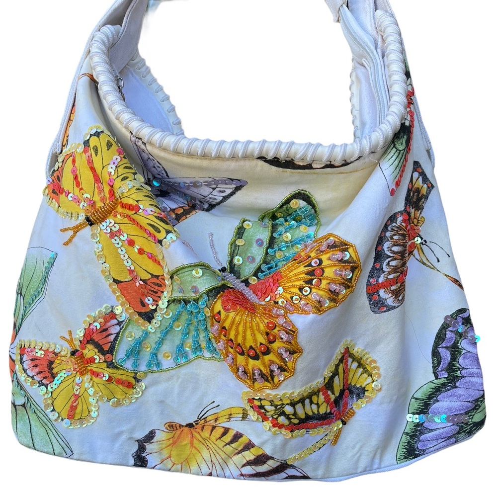 Beaded Butterfly Hobo Tote Bag